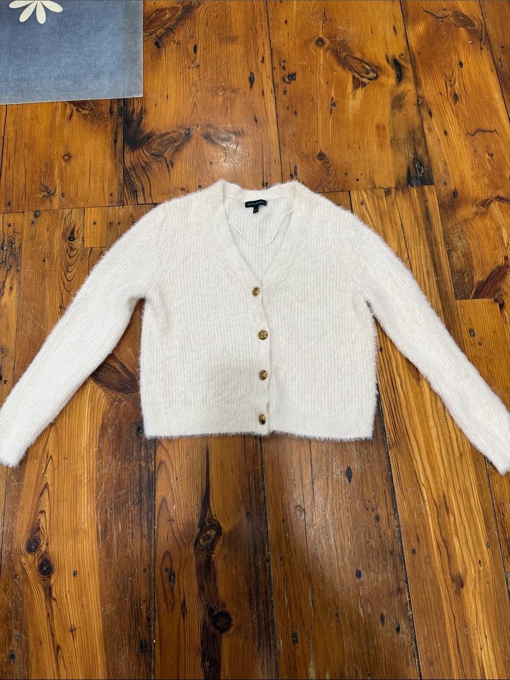 Banana Republic Cream Fuzzy V-Neck Gold Button-Up Cardigan Size Large